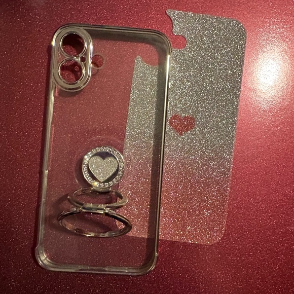 iPhone 16 Plus Clear Glitter Phone Case with Heart Ring Grip - Pink Glitter - Picture 3 of 3